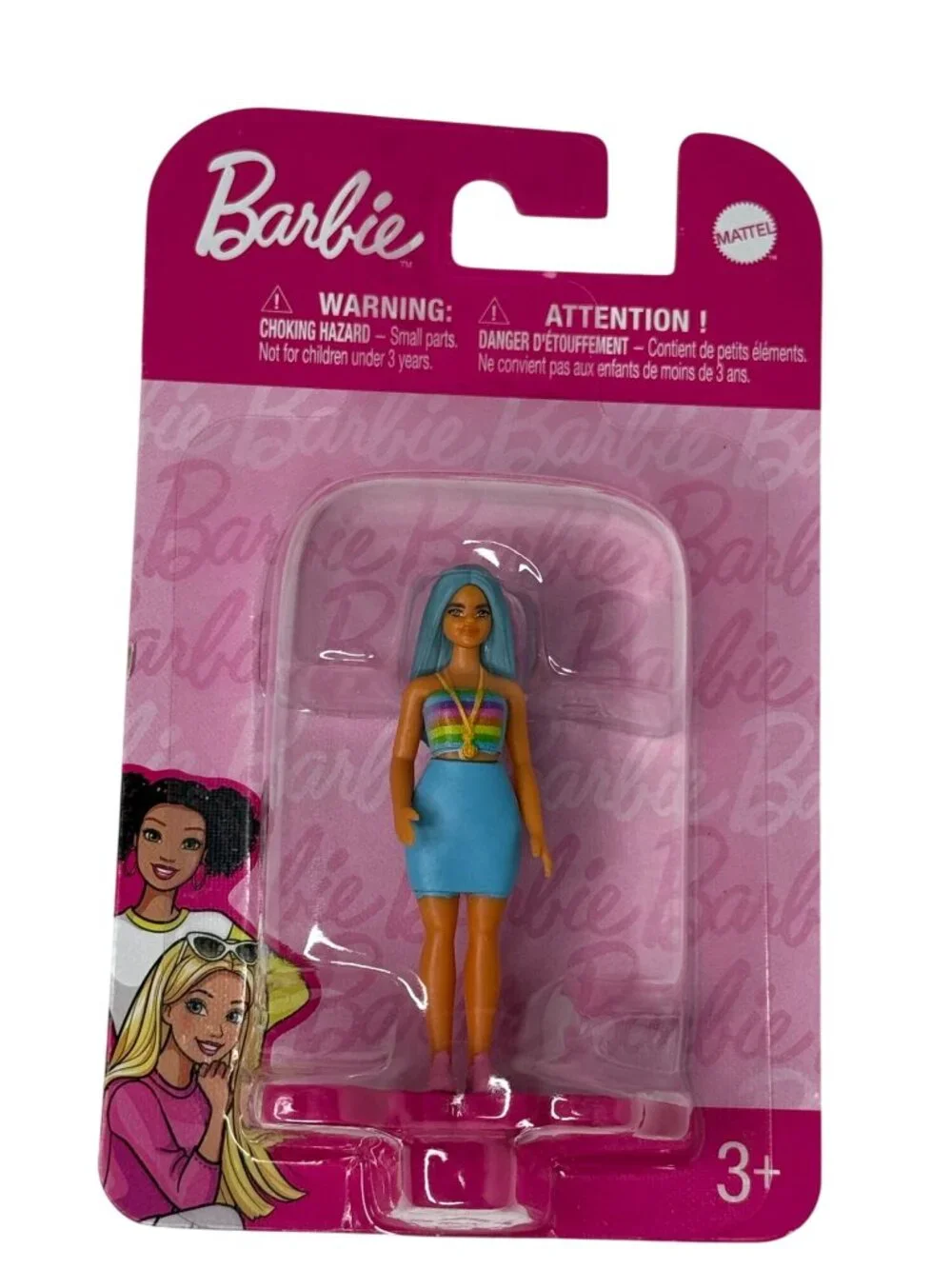 Barbie Mini Figure Rainbow Top Blue Skirt New